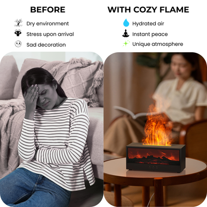 Before and after using Cozy Flame aromatherapy humidifier at home